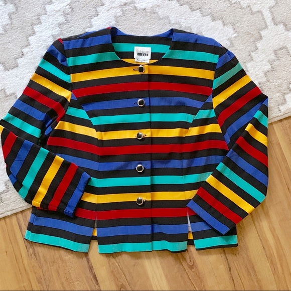 Leslie Fay Jackets & Blazers - Vintage Leslie Fay Rainbow Stripe Blazer Size 18